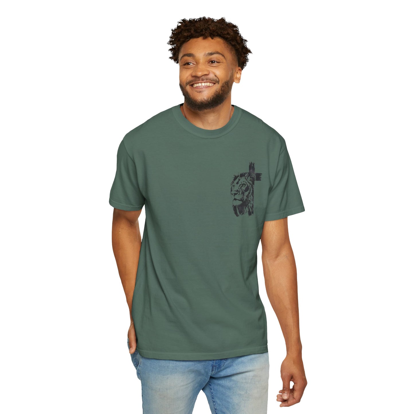 Lion Cross T-Shirt – “Man of God, Husband, Dad, Protector, Hero” Faith Tee