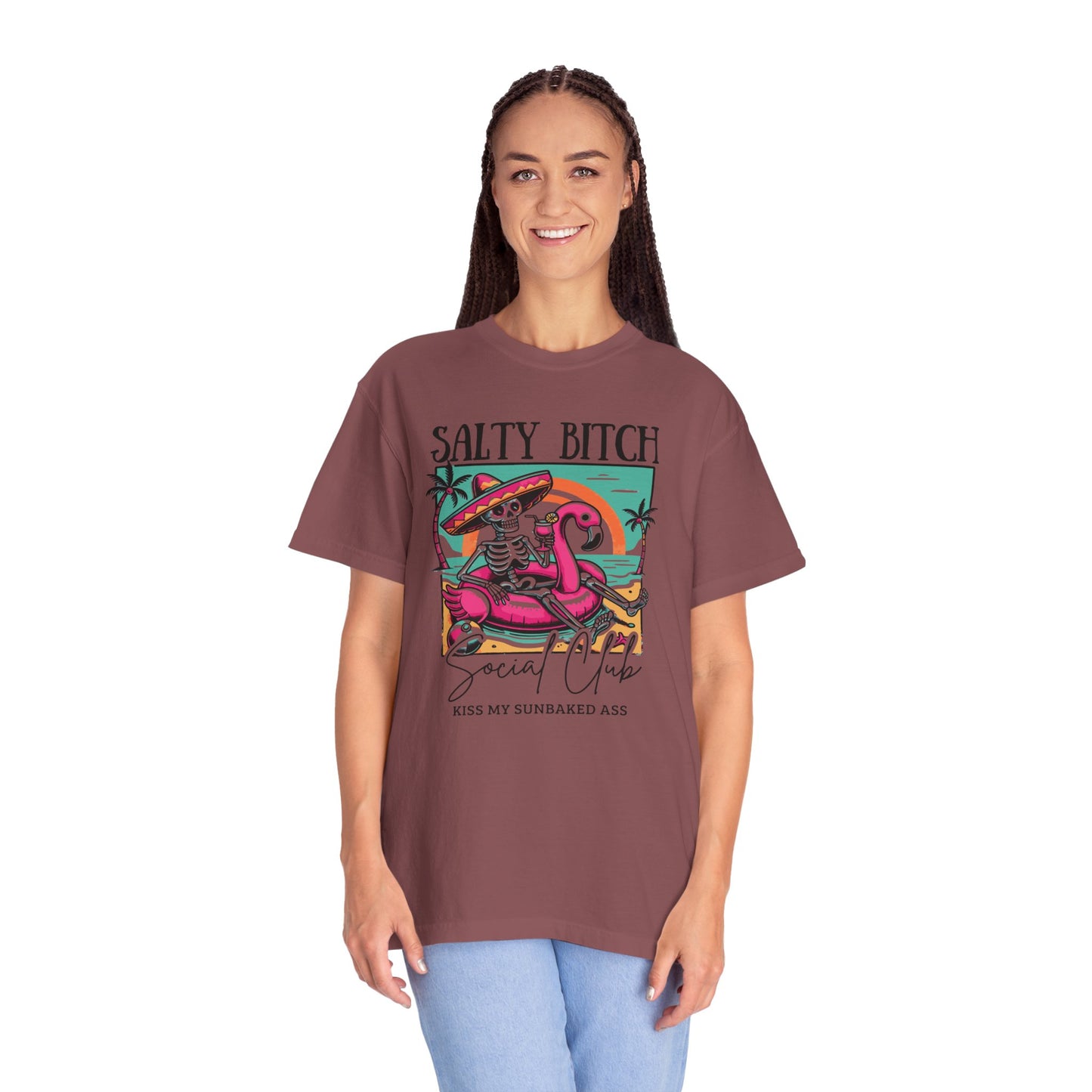 Salty Bitch Beach Vibes T-Shirt — Retro Skeleton Flamingo Summer Tee