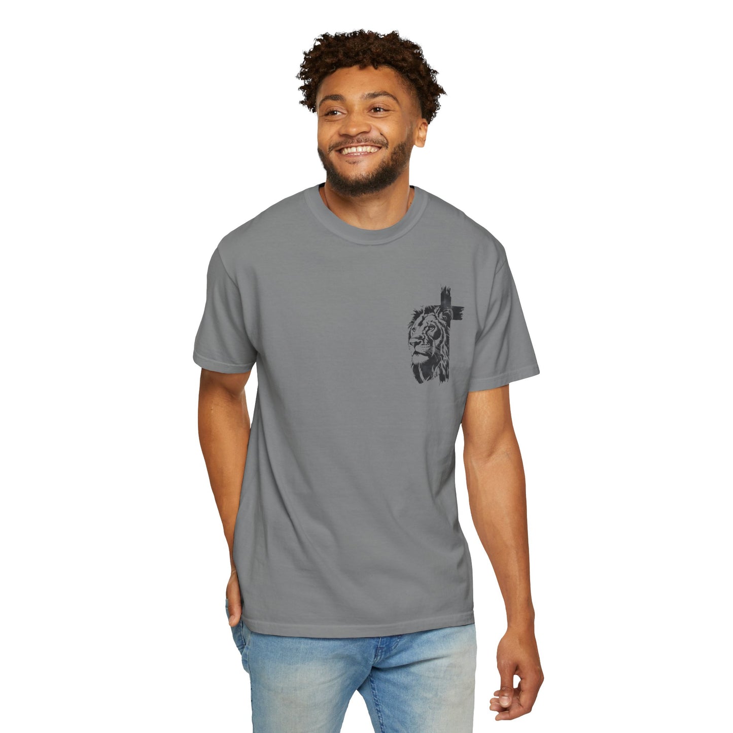 Lion Cross T-Shirt – “Man of God, Husband, Dad, Protector, Hero” Faith Tee
