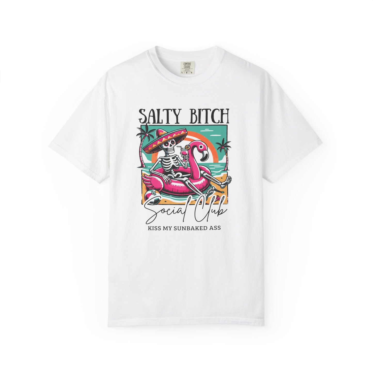 Salty Bitch Beach Vibes T-Shirt — Retro Skeleton Flamingo Summer Tee