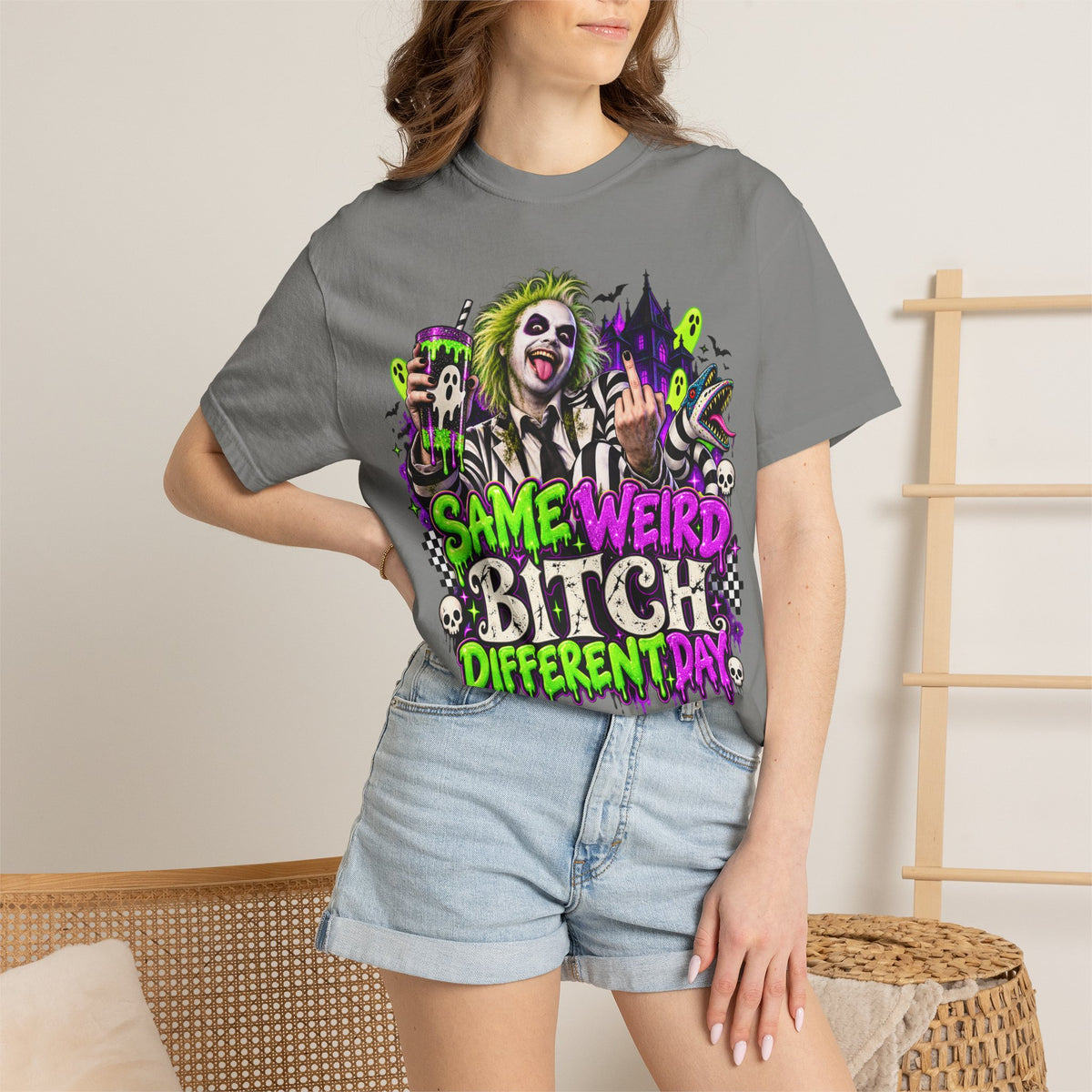 "Same Weird Bitch Different Day" Neon Horror Tee
