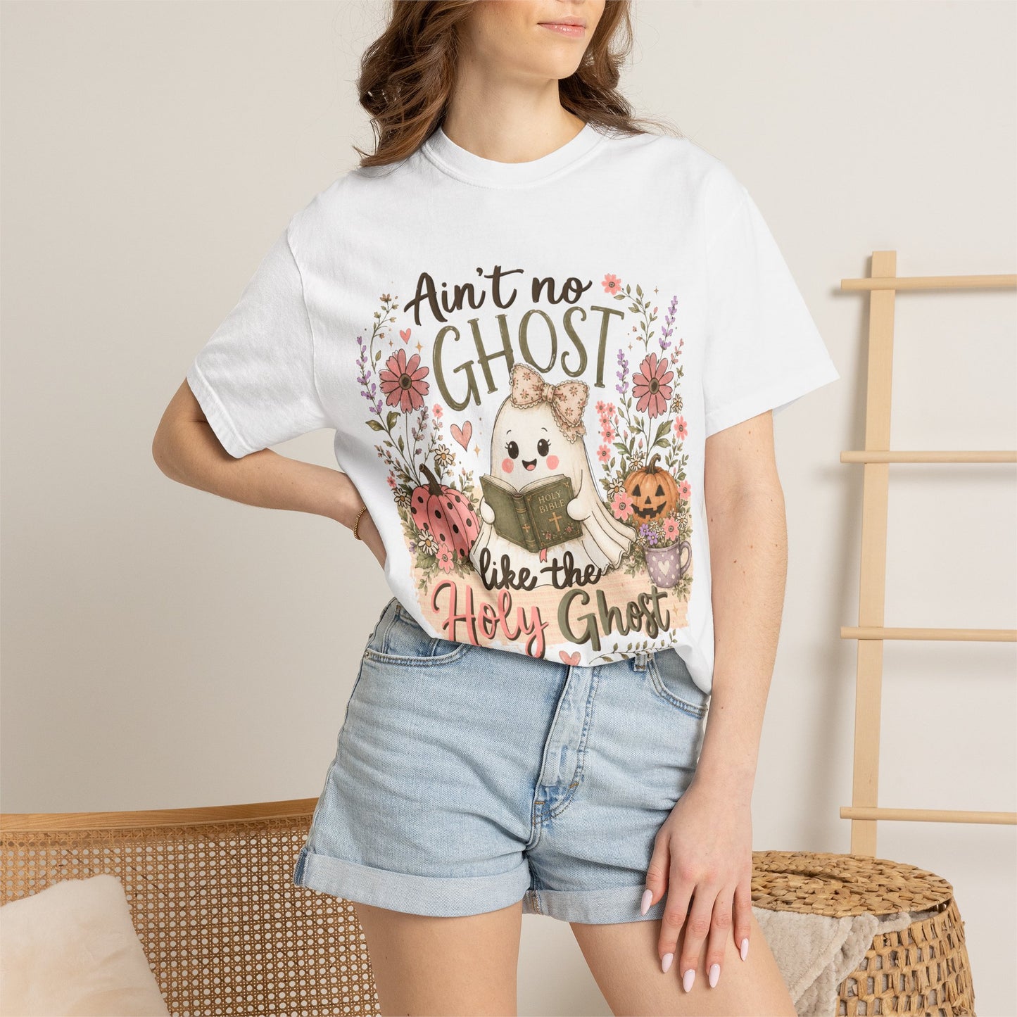 T-Shirt — "Ain't No Ghost Like the Holy Ghost" Cute Fall Christian Tee