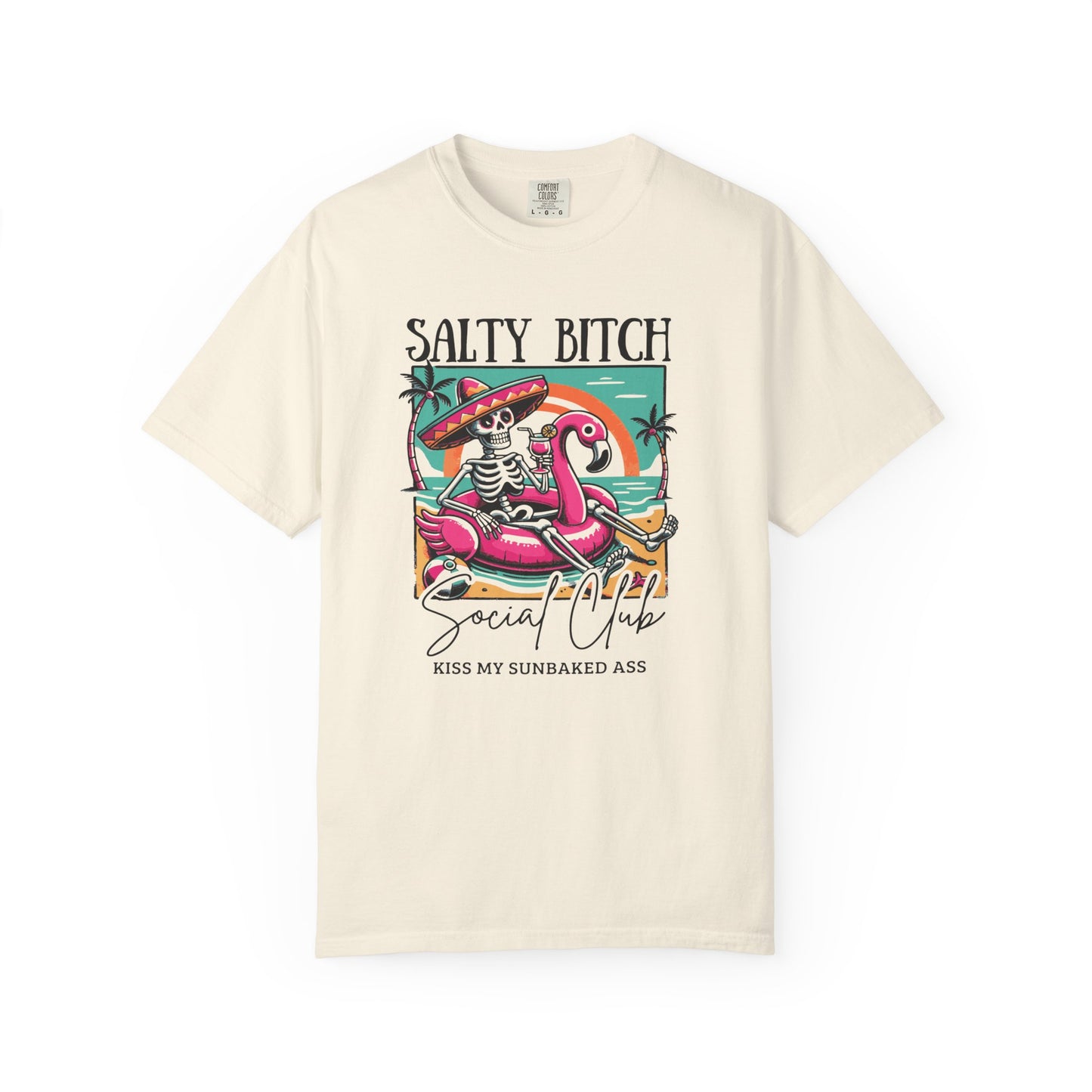 Salty Bitch Beach Vibes T-Shirt — Retro Skeleton Flamingo Summer Tee