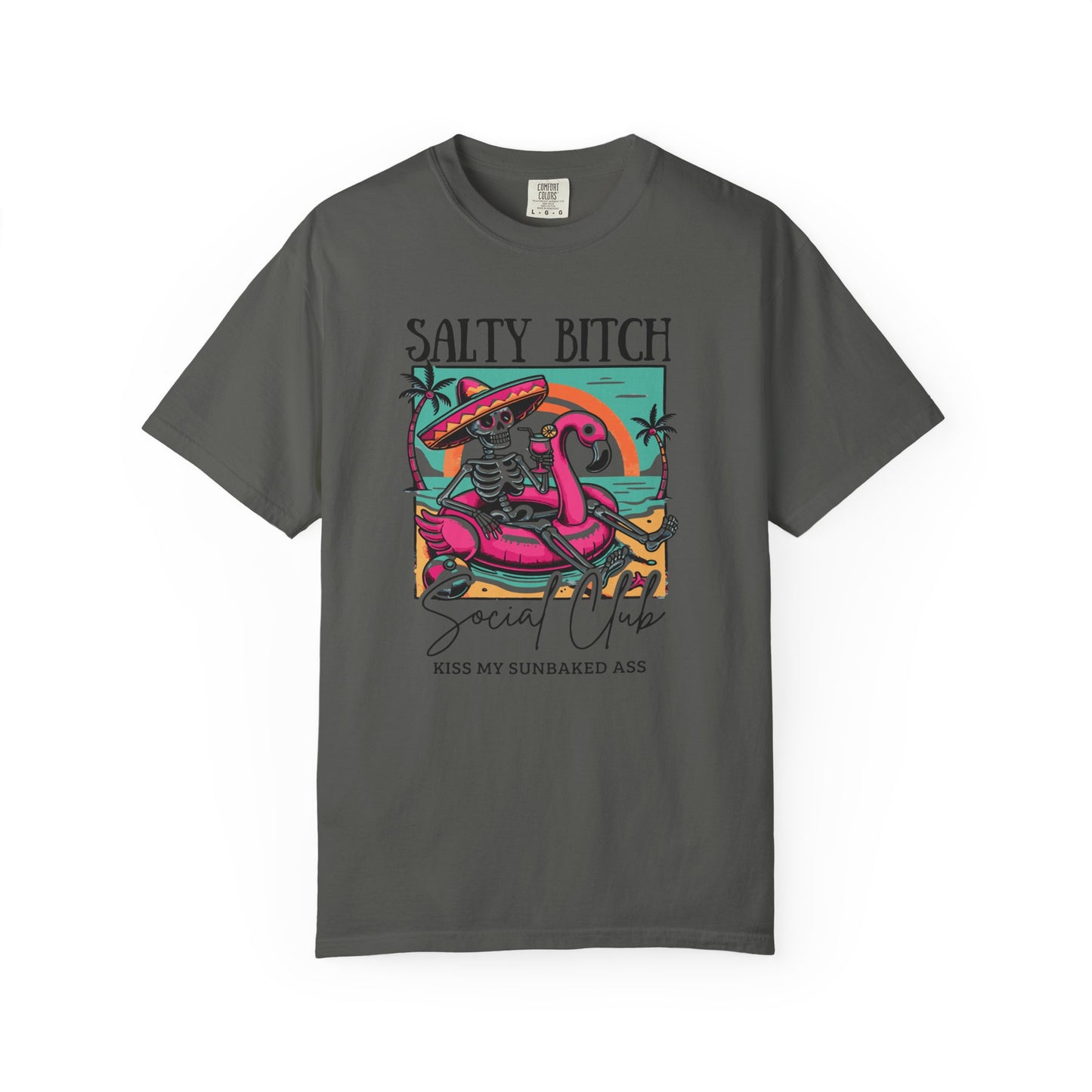 Salty Bitch Beach Vibes T-Shirt — Retro Skeleton Flamingo Summer Tee