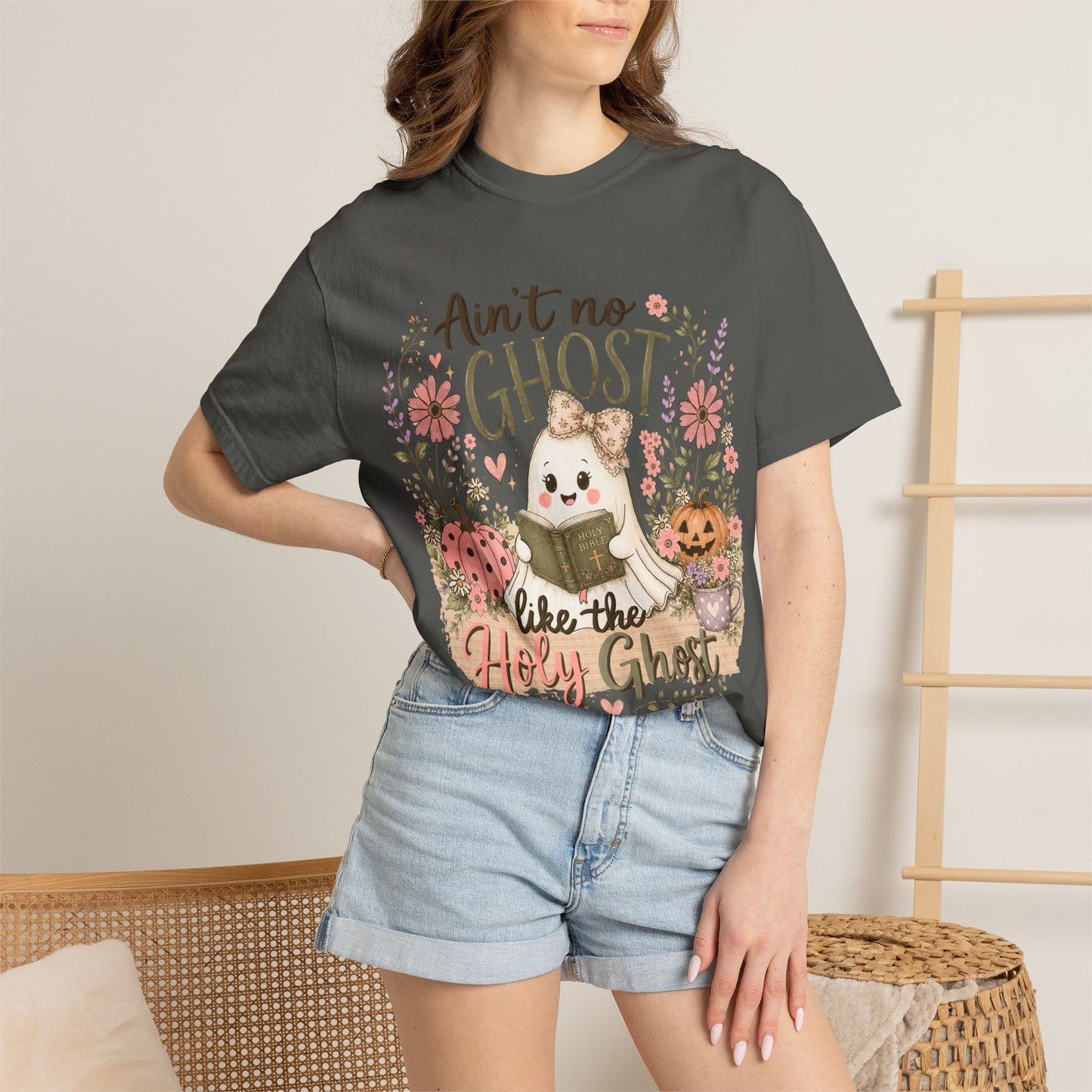 T-Shirt — "Ain't No Ghost Like the Holy Ghost" Cute Fall Christian Tee