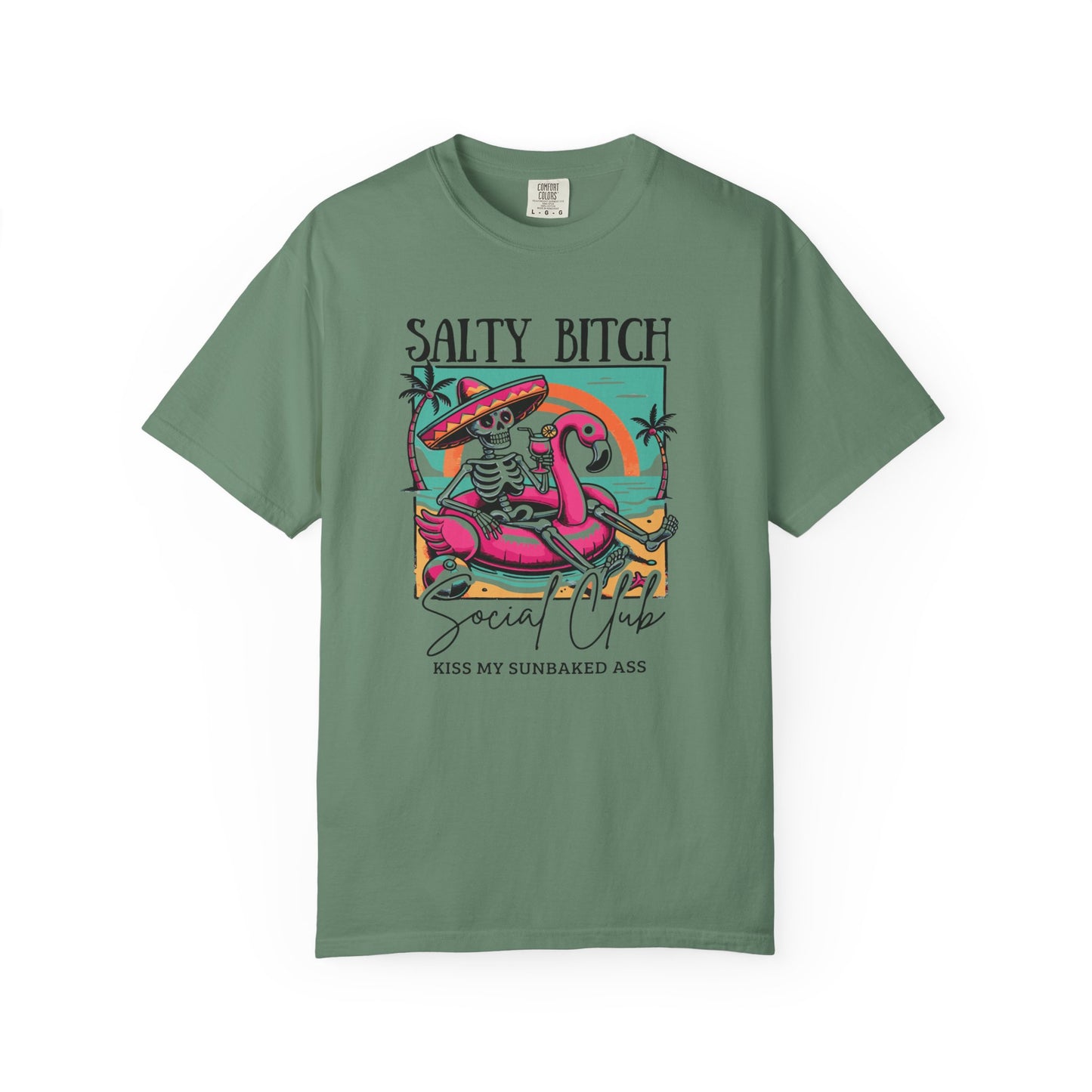 Salty Bitch Beach Vibes T-Shirt — Retro Skeleton Flamingo Summer Tee