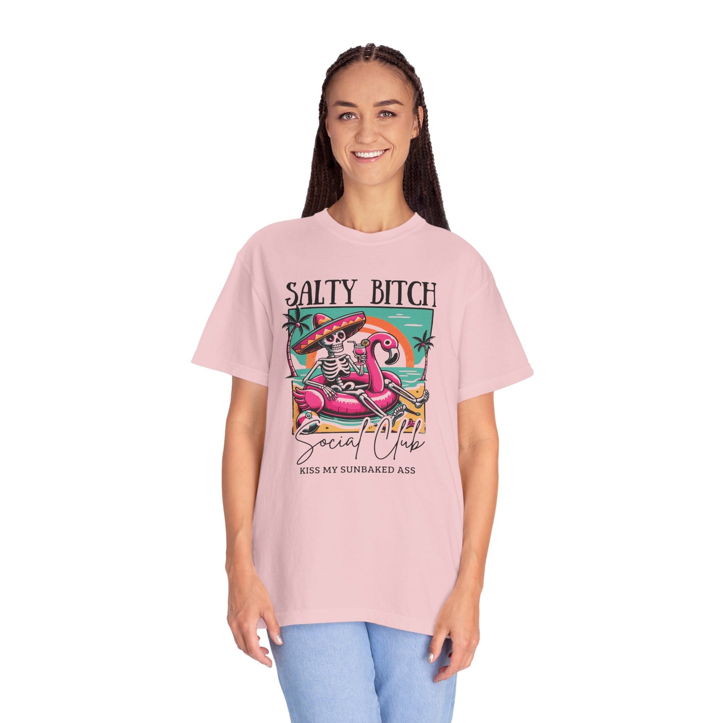 Salty Bitch Beach Vibes T-Shirt — Retro Skeleton Flamingo Summer Tee