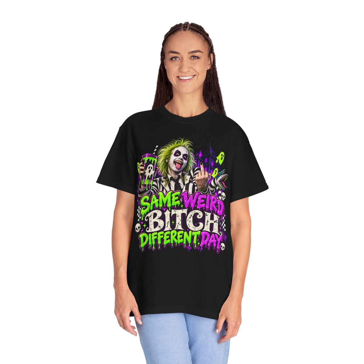 "Same Weird Bitch Different Day" Neon Horror Tee