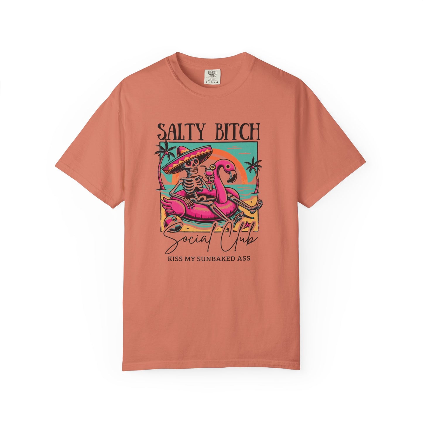 Salty Bitch Beach Vibes T-Shirt — Retro Skeleton Flamingo Summer Tee
