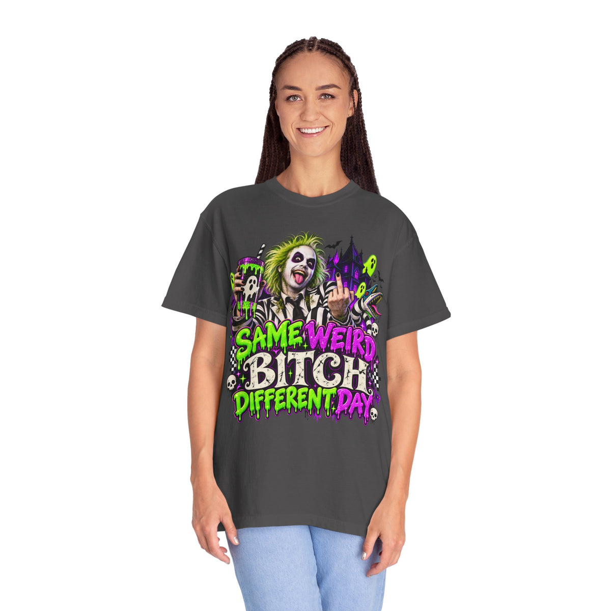 "Same Weird Bitch Different Day" Neon Horror Tee
