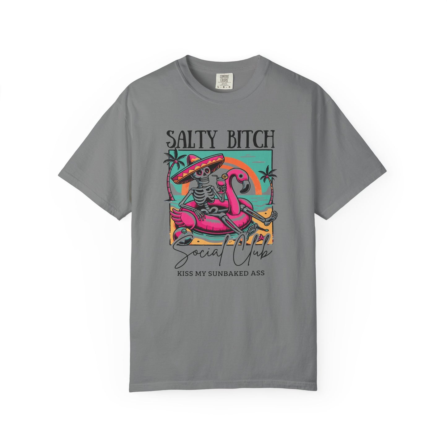 Salty Bitch Beach Vibes T-Shirt — Retro Skeleton Flamingo Summer Tee