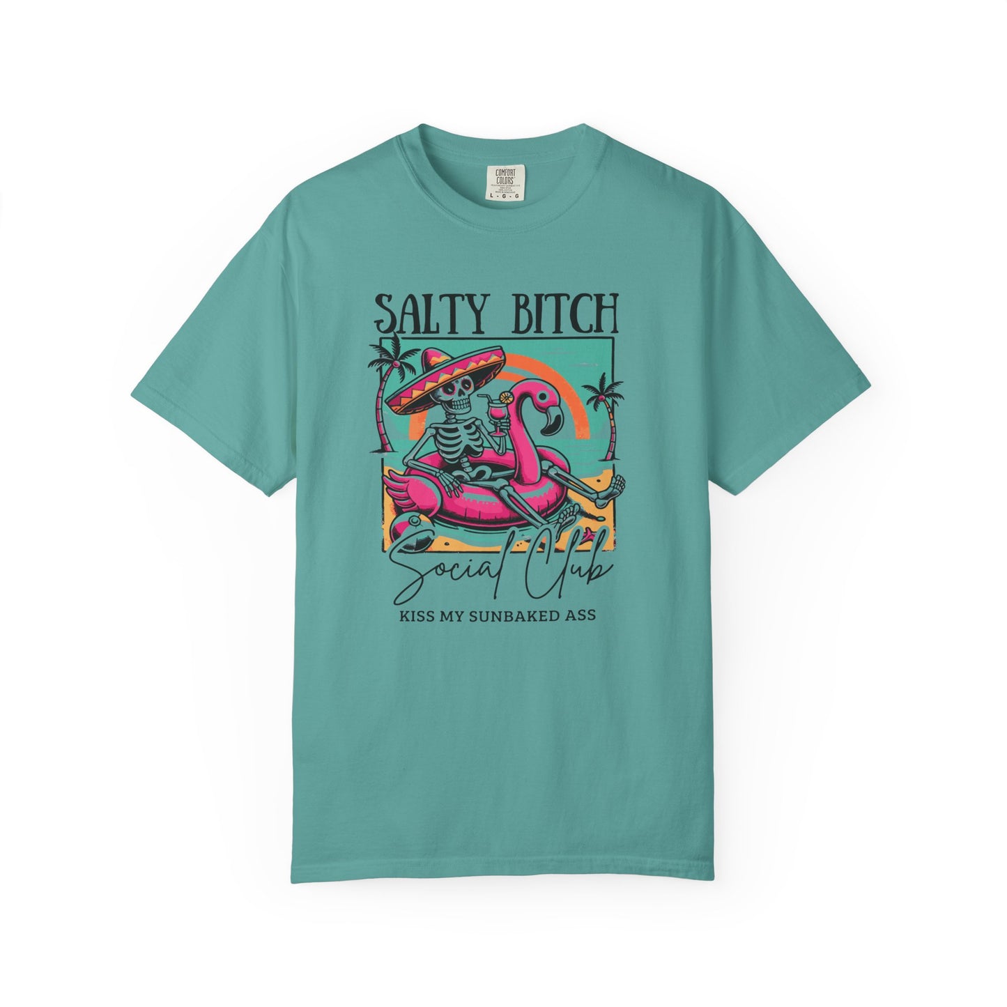 Salty Bitch Beach Vibes T-Shirt — Retro Skeleton Flamingo Summer Tee
