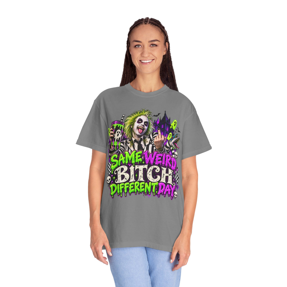 "Same Weird Bitch Different Day" Neon Horror Tee