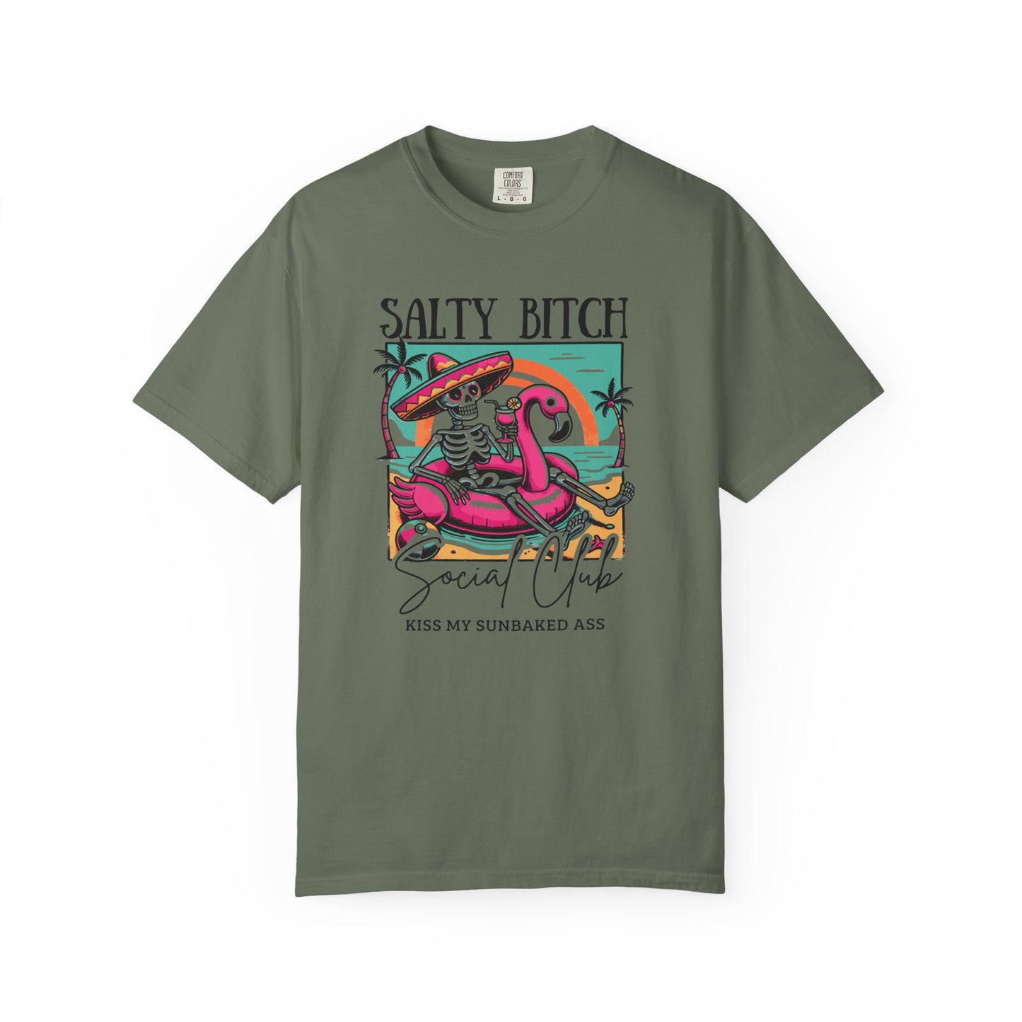 Salty Bitch Beach Vibes T-Shirt — Retro Skeleton Flamingo Summer Tee