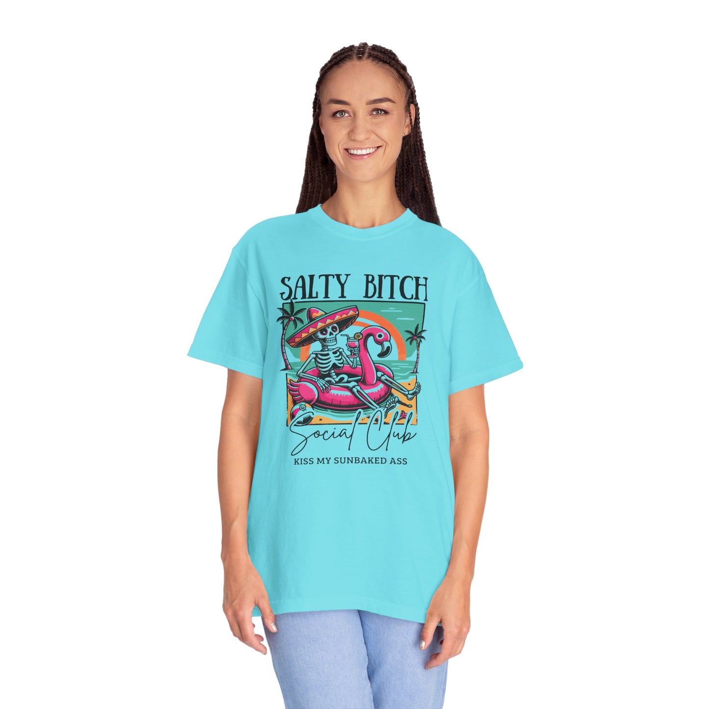 Salty Bitch Beach Vibes T-Shirt — Retro Skeleton Flamingo Summer Tee