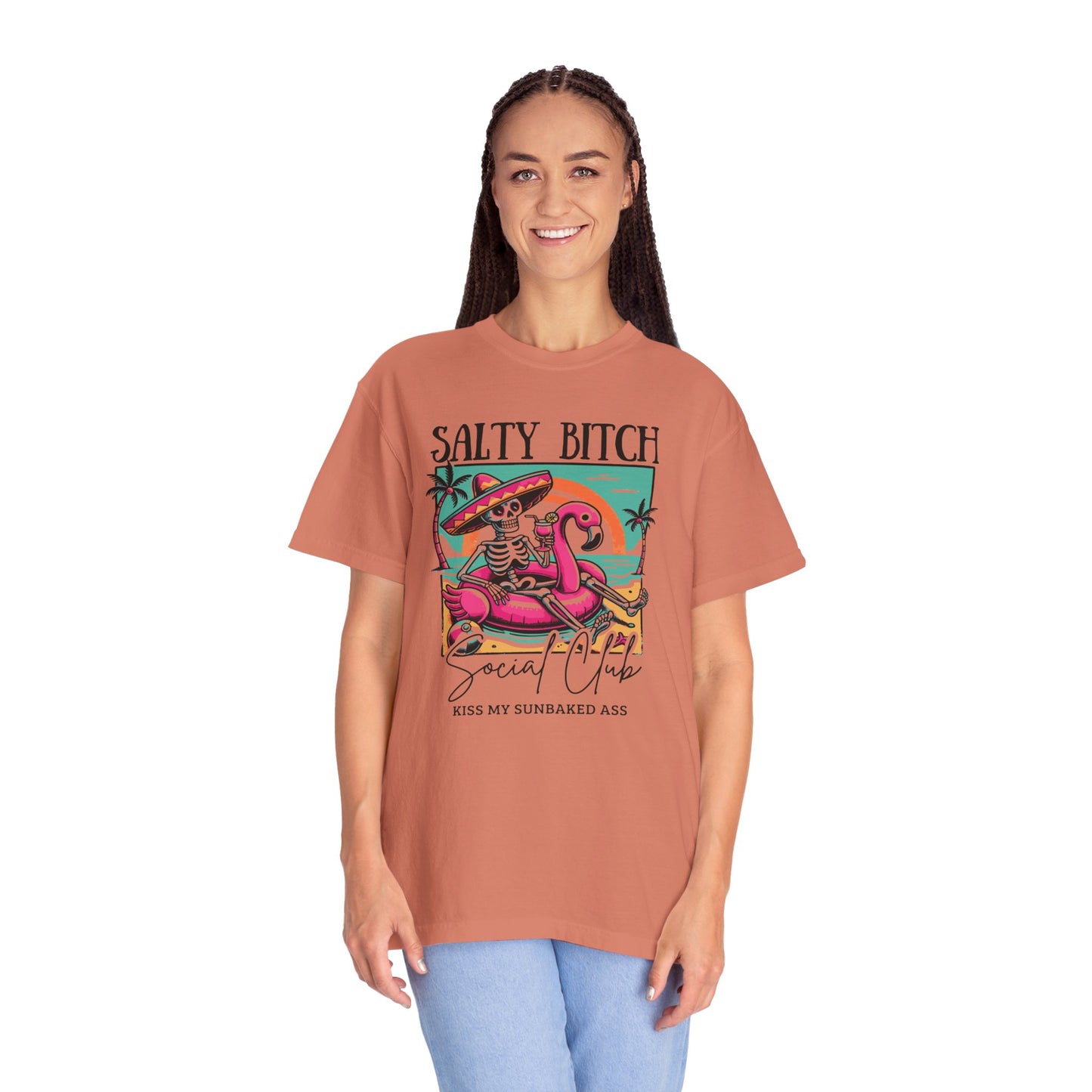 Salty Bitch Beach Vibes T-Shirt — Retro Skeleton Flamingo Summer Tee