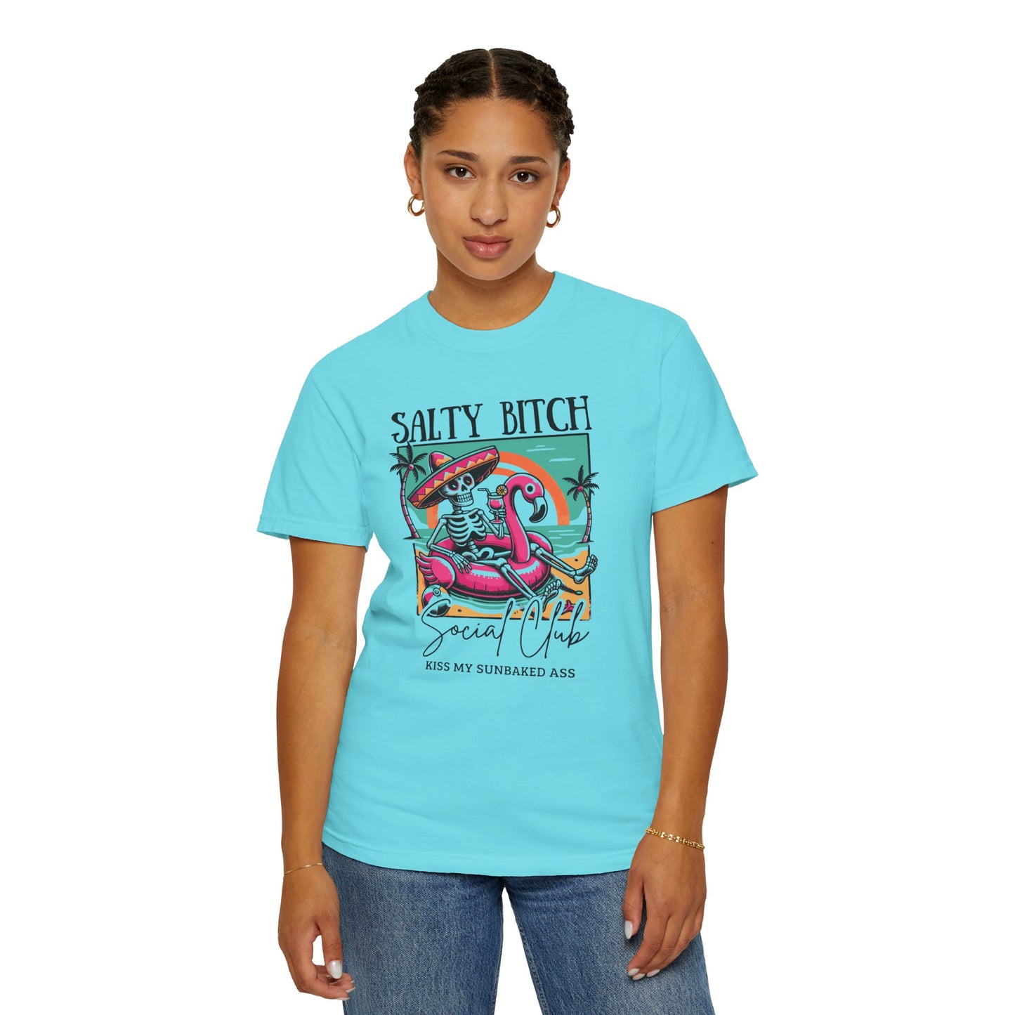 Salty Bitch Beach Vibes T-Shirt — Retro Skeleton Flamingo Summer Tee