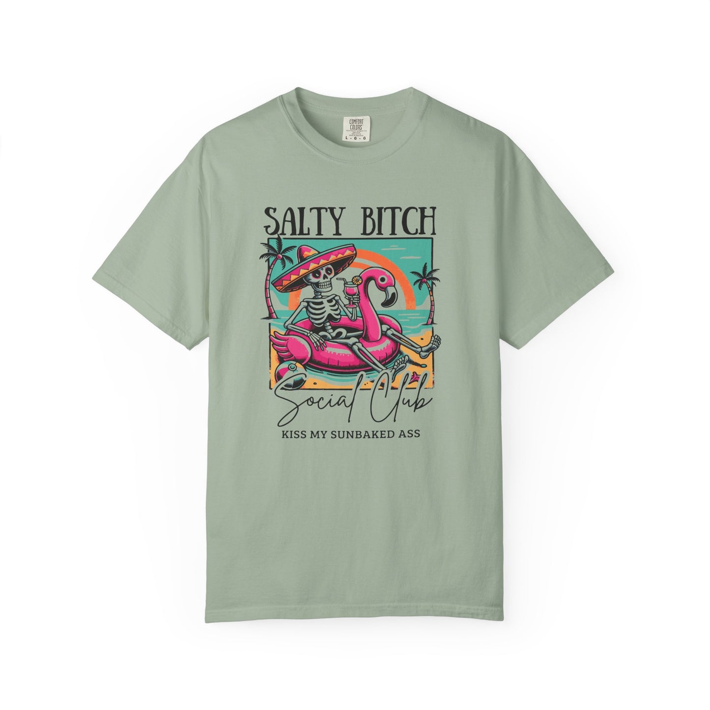 Salty Bitch Beach Vibes T-Shirt — Retro Skeleton Flamingo Summer Tee