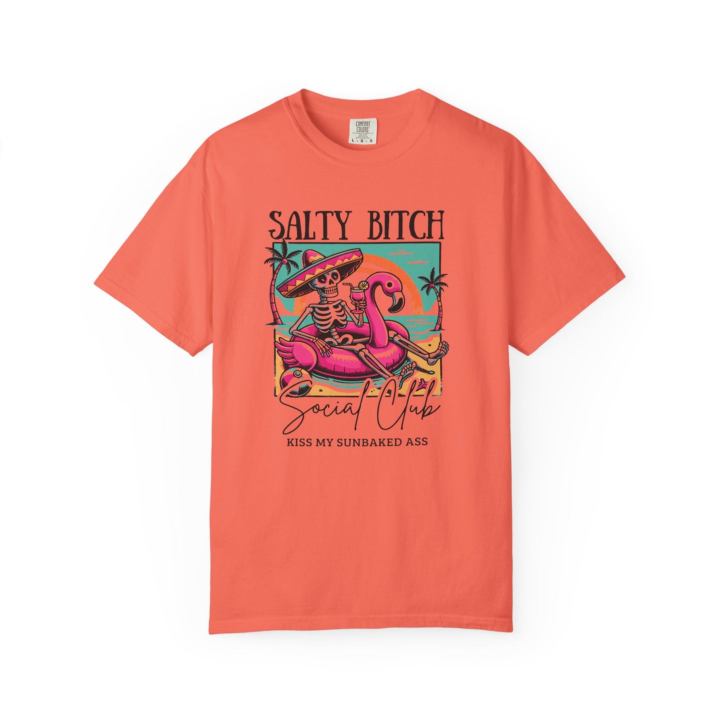 Salty Bitch Beach Vibes T-Shirt — Retro Skeleton Flamingo Summer Tee