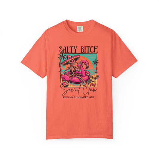 Salty Bitch Beach Vibes T-Shirt — Retro Skeleton Flamingo Summer Tee