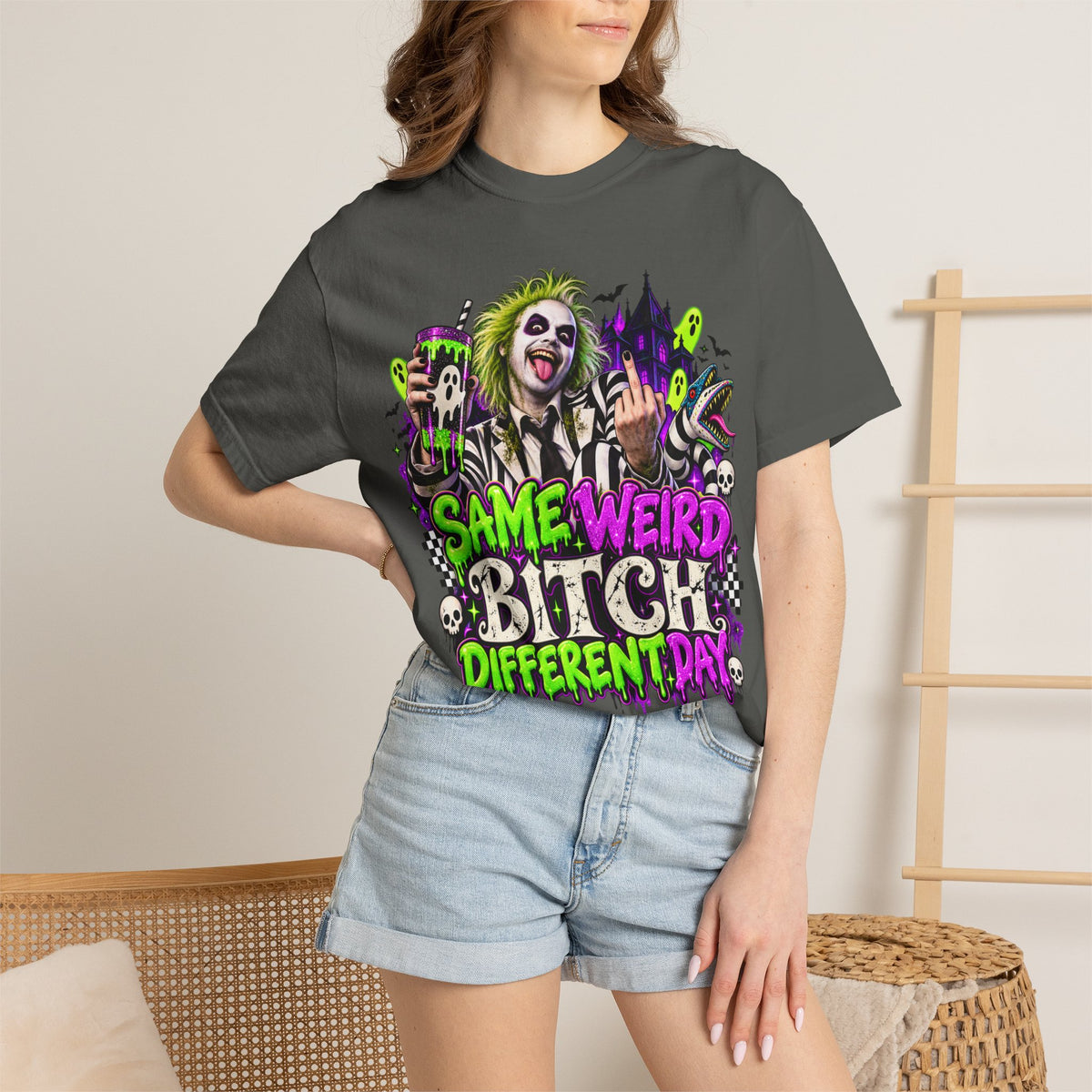 "Same Weird Bitch Different Day" Neon Horror Tee