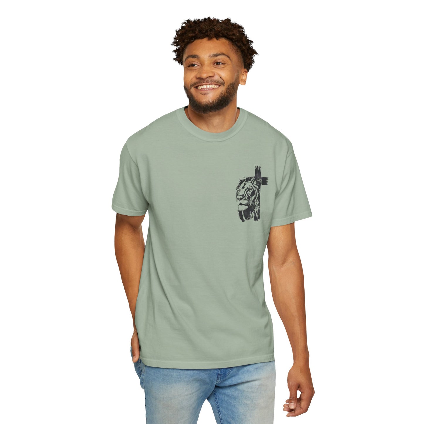 Lion Cross T-Shirt – “Man of God, Husband, Dad, Protector, Hero” Faith Tee