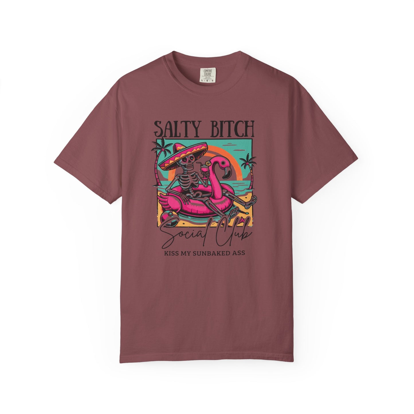 Salty Bitch Beach Vibes T-Shirt — Retro Skeleton Flamingo Summer Tee