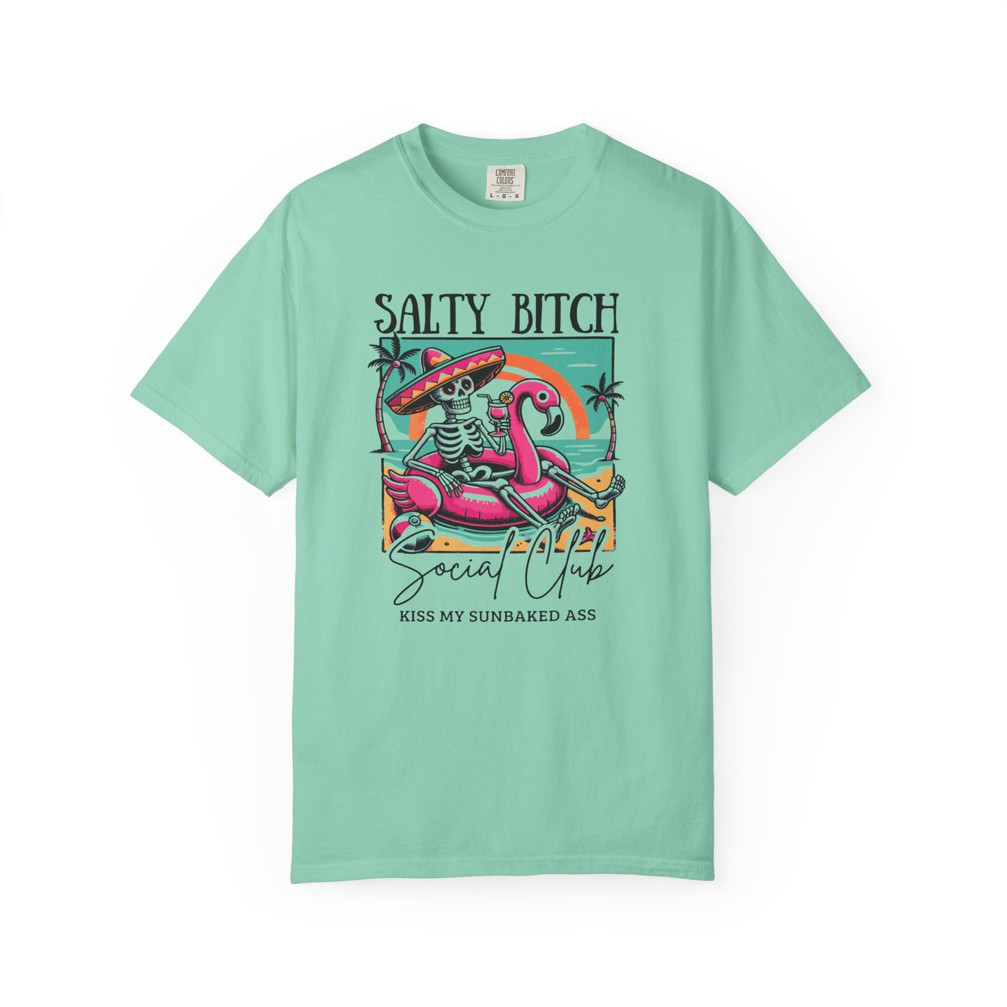 Salty Bitch Beach Vibes T-Shirt — Retro Skeleton Flamingo Summer Tee