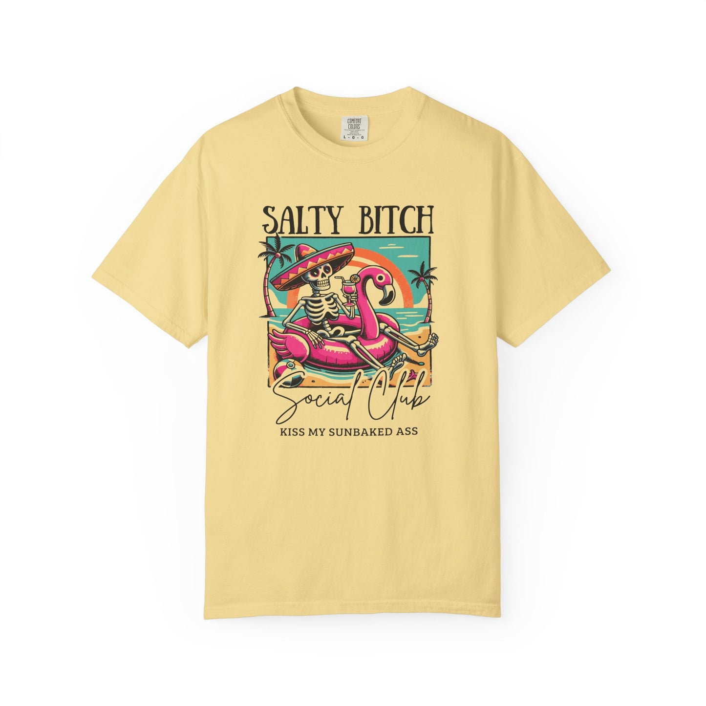 Salty Bitch Beach Vibes T-Shirt — Retro Skeleton Flamingo Summer Tee