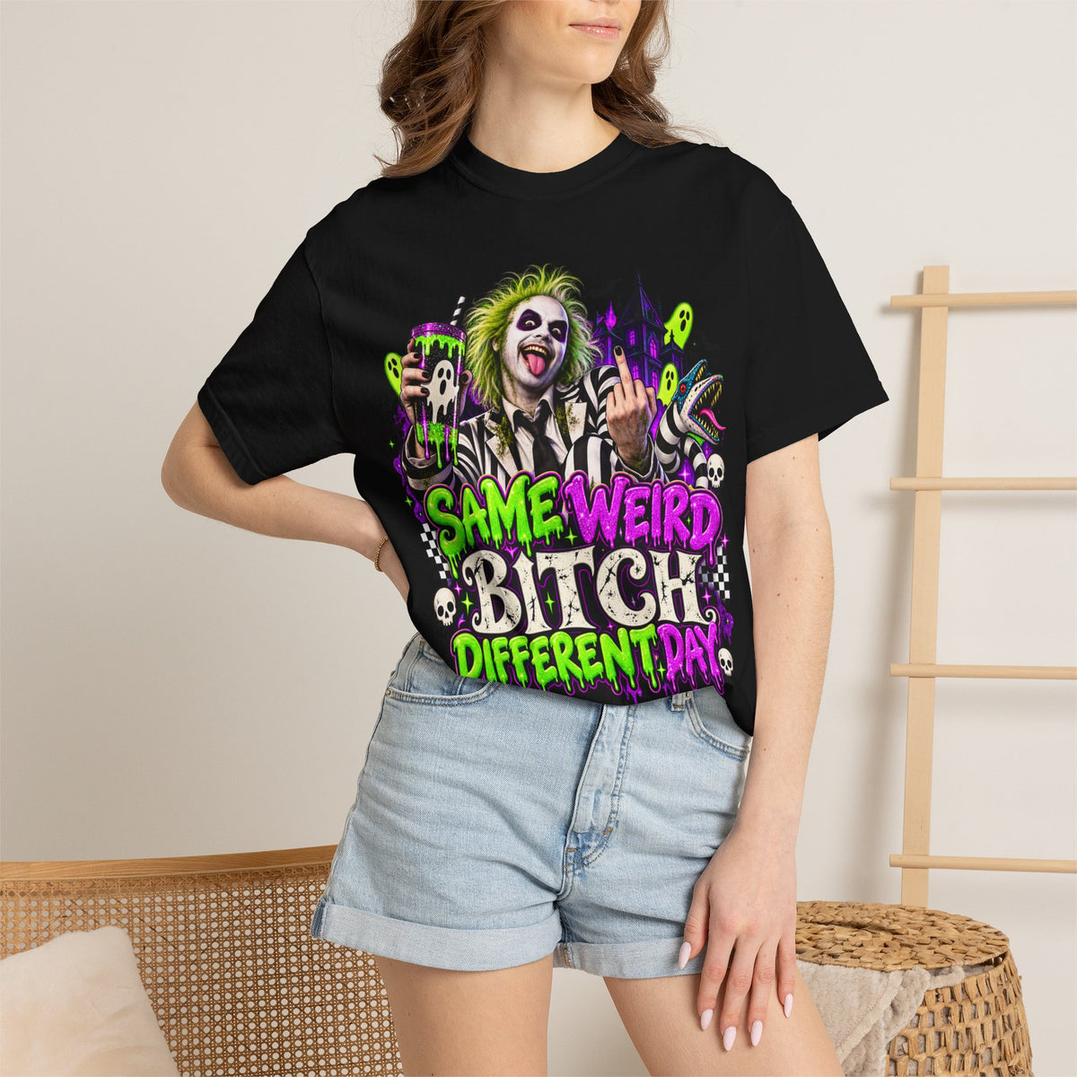 "Same Weird Bitch Different Day" Neon Horror Tee