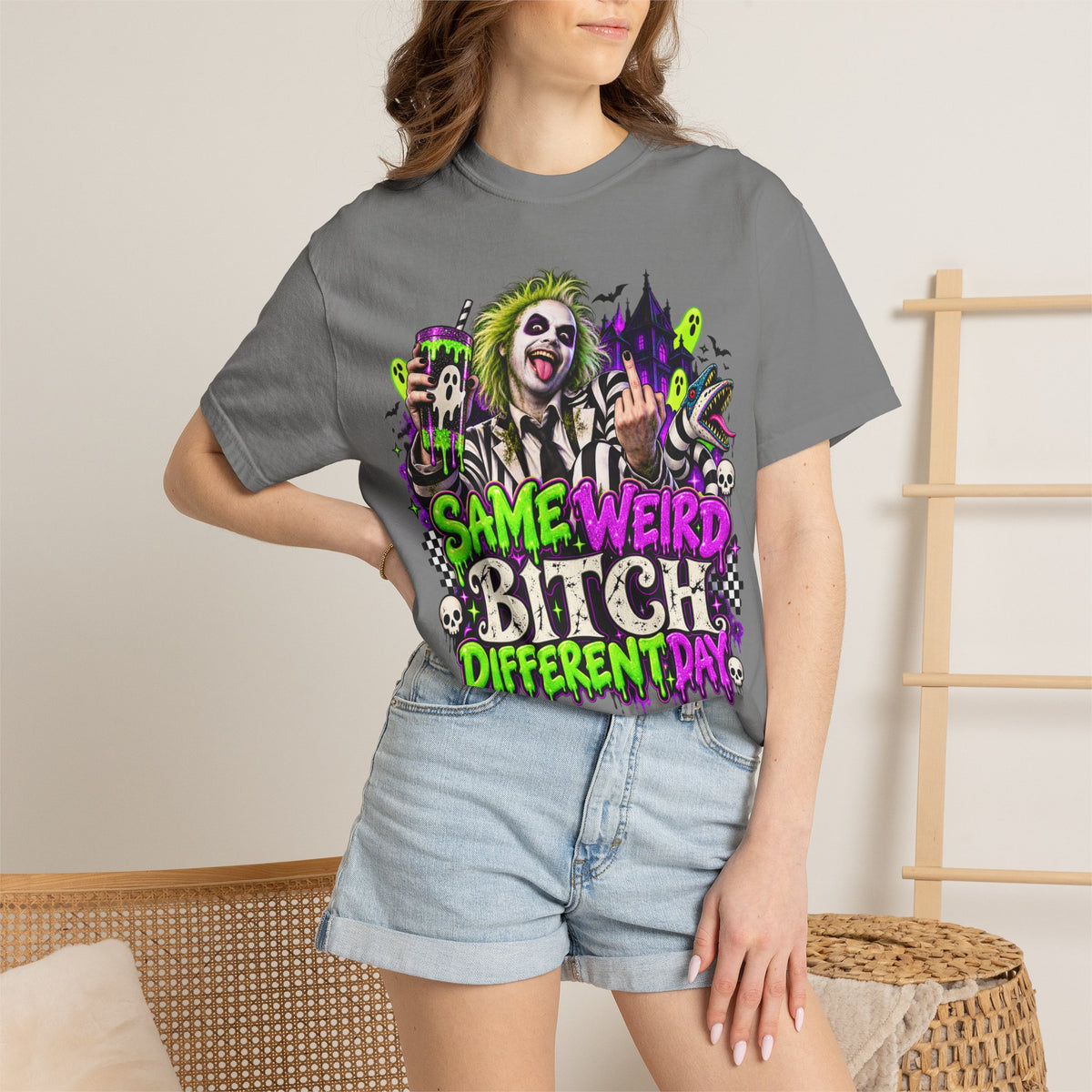 "Same Weird Bitch Different Day" Neon Horror Tee