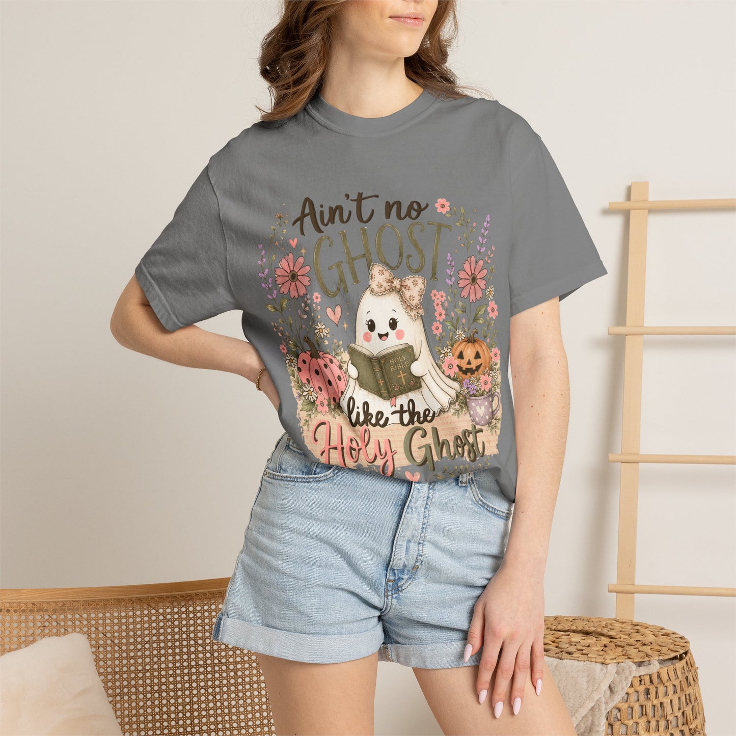 T-Shirt — "Ain't No Ghost Like the Holy Ghost" Cute Fall Christian Tee
