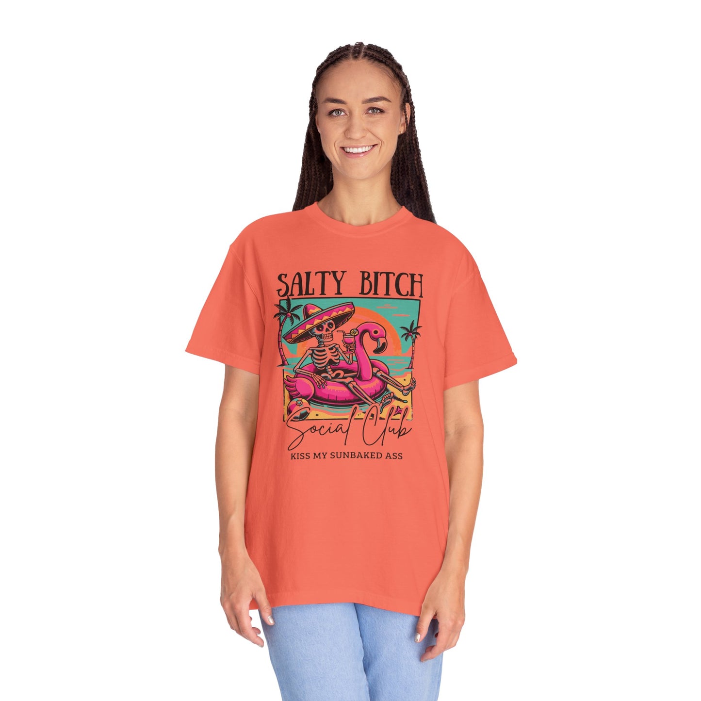 Salty Bitch Beach Vibes T-Shirt — Retro Skeleton Flamingo Summer Tee